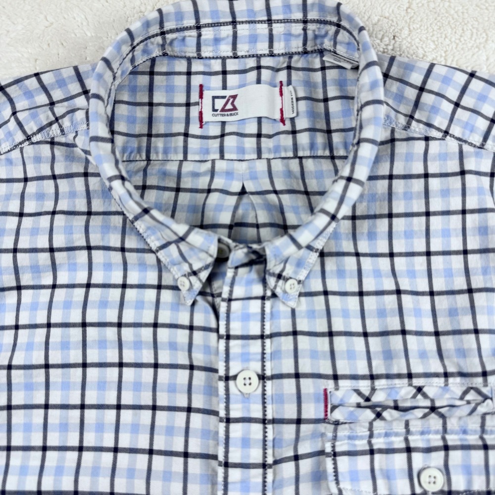 Cutter & Buck Men's Plaid Shirt Short Sleeve‎ Button Up Blue Black